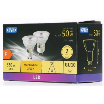 Xavax LED žárovka reflektorová, GU10, 350 lm (nahrazuje50 W), PAR16, skleněná, teplá bílá, 2 ks