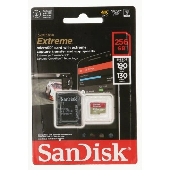 SanDisk Extreme microSDXC 256GB + SD Adapter 190MB/s & 130MB/s Read/Write A2 C10 V30 UHS-I U3