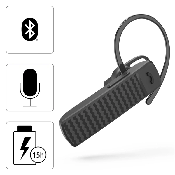 Hama MyVoice1500, Bluetooth headset mono, pro 2 zařízení, hlasový asistent (Siri, Google), černý