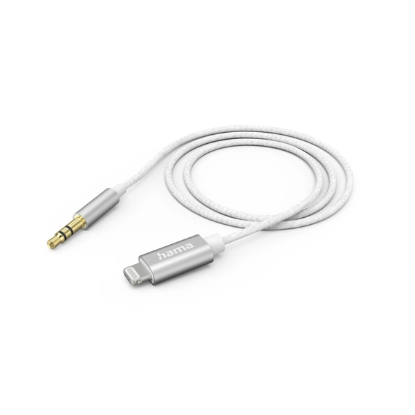 Hama MFI audio adaptérový kabel Lightining na jack 3,5 mm pro Apple, 1 m, aktivní, alu