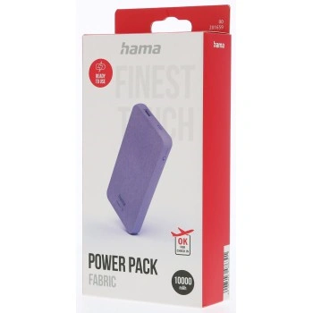 Hama Fabric 10, powerbanka, 10000 mAh, 3 A, 2 výstupy: USB-C, USB-A, textilní provedení, fialová