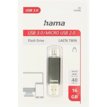 Hama USB flash disk Laeta Twin, USB 3.0, 16 GB, 40 MB/s, černý