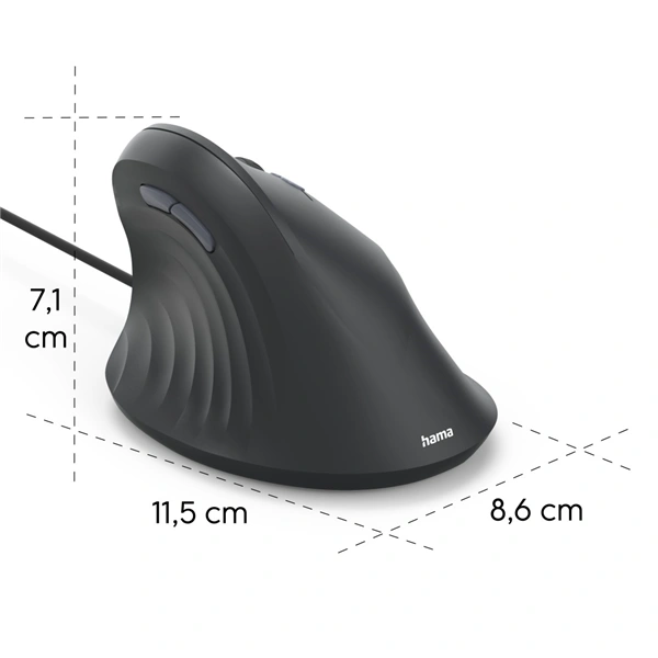 Hama vertikální ergonomická kabelová myš ECM-500R, pro praváky, černá