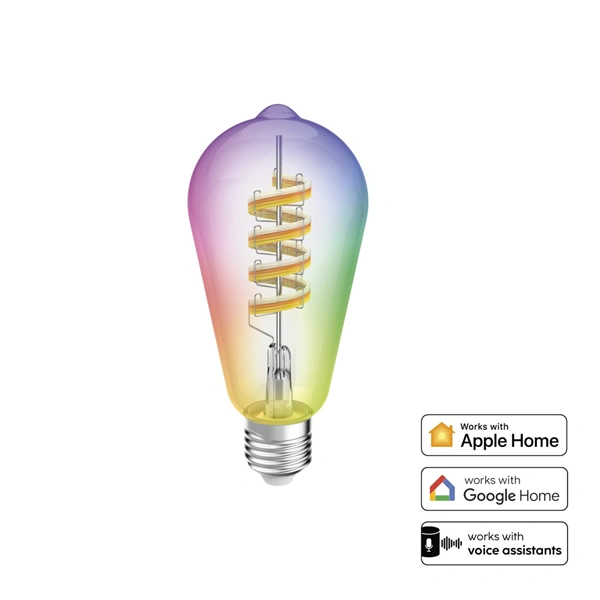 Hama SMART WiFi LED žárovka, Matter, E27, retro, ST64 Filament, RGBW, stmívatelná, aplikace
