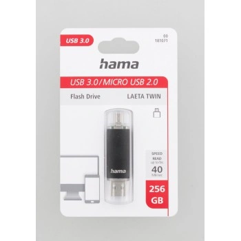 Hama USB flash disk Laeta Twin, USB 3.0, 256 GB, 40 MB/s, černý