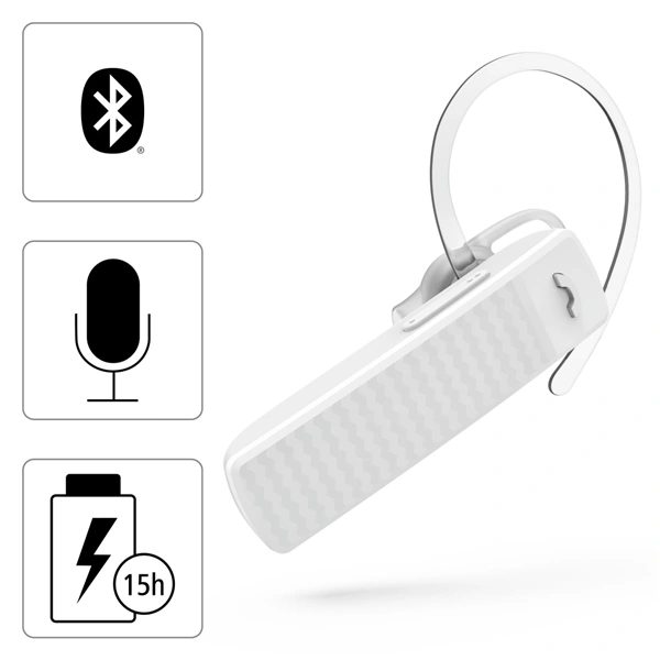 Hama MyVoice1500, Bluetooth headset mono, pro 2 zařízení, Siri, Google Ass., bílý