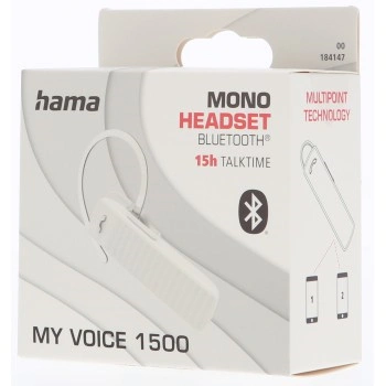 Hama MyVoice1500, Bluetooth headset mono, pro 2 zařízení, Siri, Google Ass., bílý