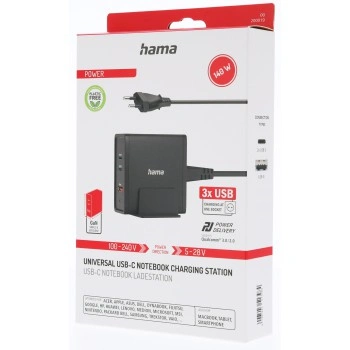 Hama USB nabíjecí stanice GaN, 2x USB-C PD, 1x USB-A (1x QC), 140 W