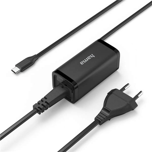 Hama USB-C napájecí zdroj pro notebooky, Power Delivery, GaN, 5-20 V, 45 W