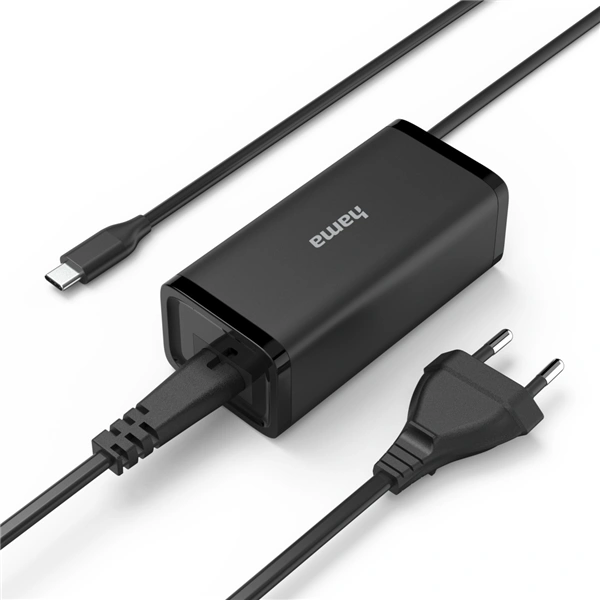 Hama USB-C napájecí zdroj pro notebooky, Power Delivery, GaN, 5-20 V, 100 W