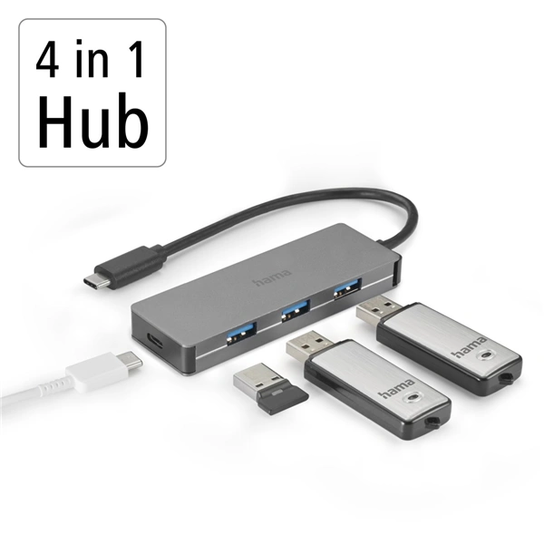 Hama USB-C hub, 4 porty, USB 3.2, 10 Gb/s, hliníkový