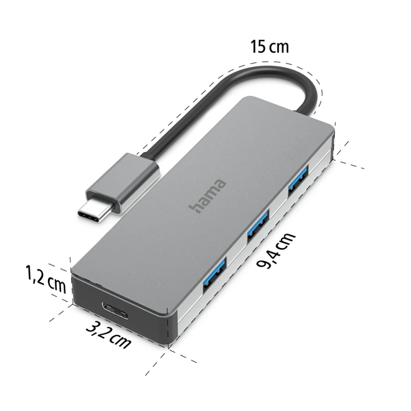 Hama USB-C hub, 4 porty, USB 3.2, 10 Gb/s, hliníkový