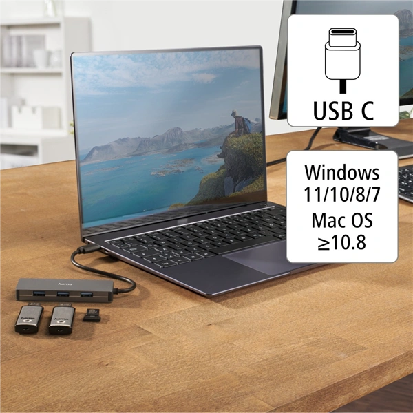 Hama USB-C hub, 4 porty, USB 3.2, 10 Gb/s, hliníkový