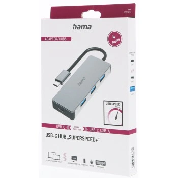 Hama USB-C hub, 4 porty, USB 3.2, 10 Gb/s, hliníkový