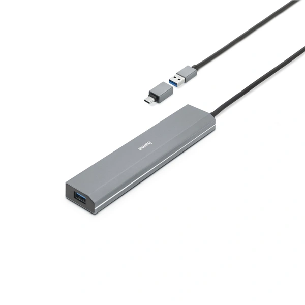 Hama USB hub, 7 portů, USB 3.2, 5 Gb/s, USB-C adaptér, síťový zdroj