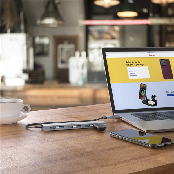 Hama USB hub, 7 portů, USB 3.2, 5 Gb/s, USB-C adaptér, síťový zdroj