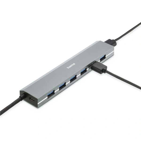 Hama USB hub, 7 portů, USB 3.2, 5 Gb/s, USB-C adaptér, síťový zdroj