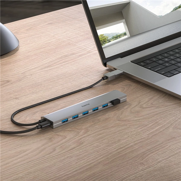 Hama USB hub, 7 portů, USB 3.2, 5 Gb/s, USB-C adaptér, síťový zdroj