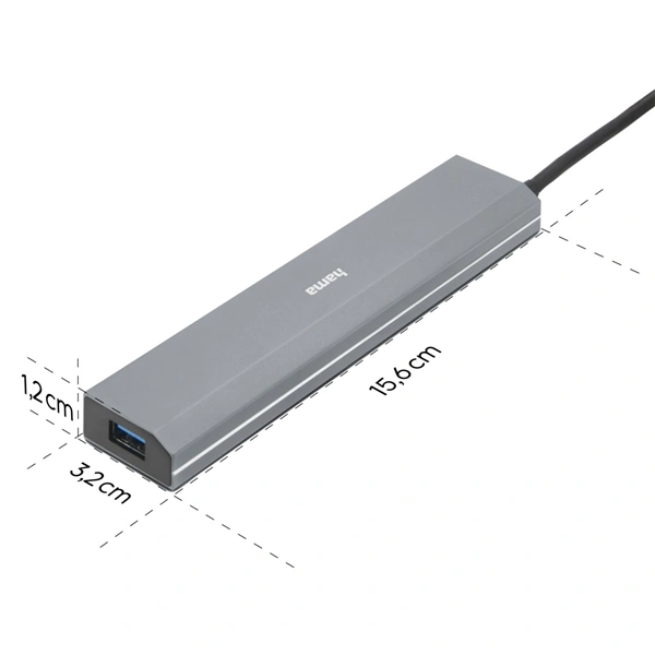 Hama USB hub, 7 portů, USB 3.2, 5 Gb/s, USB-C adaptér, síťový zdroj