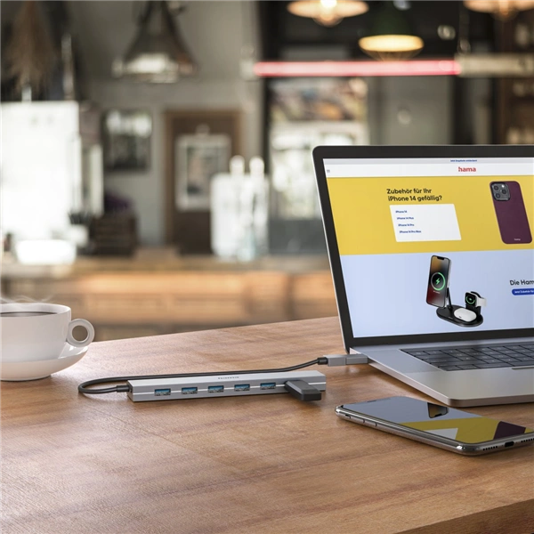 Hama USB hub, 7 portů, USB 3.2, 5 Gb/s, USB-C adaptér, síťový zdroj