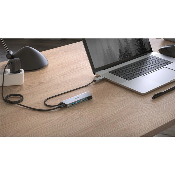 Hama USB hub, 4 porty, USB 3.2, 5 Gb/s, USB-C adaptér, síťový zdroj