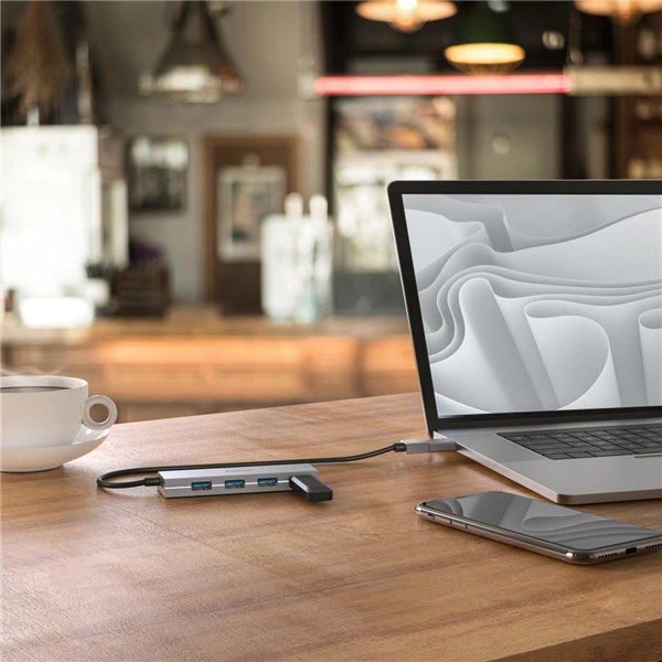 Hama USB hub, 4 porty, USB 3.2, 5 Gb/s, USB-C adaptér, síťový zdroj