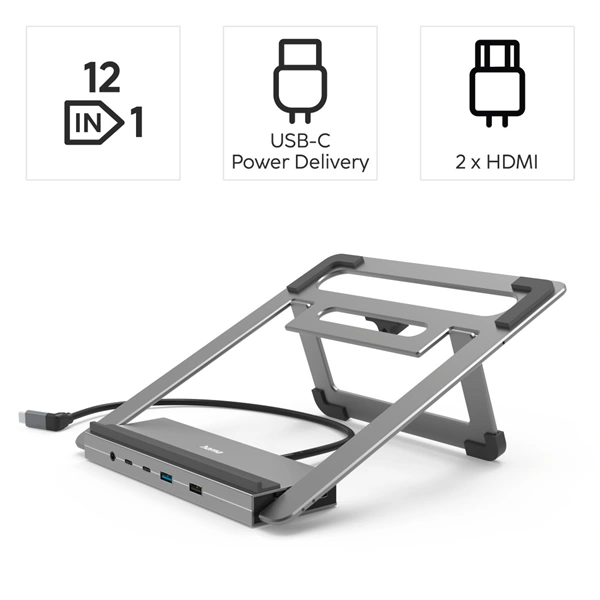 Hama USB-C dokovací stanice a stojan pro notebook Connect2Office Stand, 12 portů