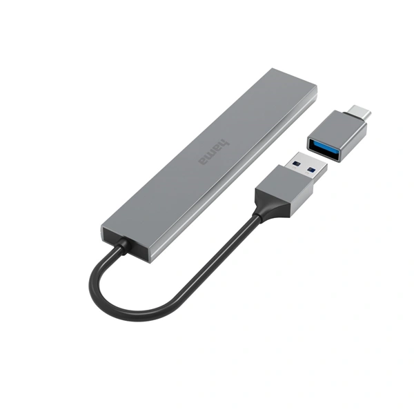 Hama USB hub, 4 porty, USB 3.2, 5 Gb/s, Ultra Slim, USB-C adaptér