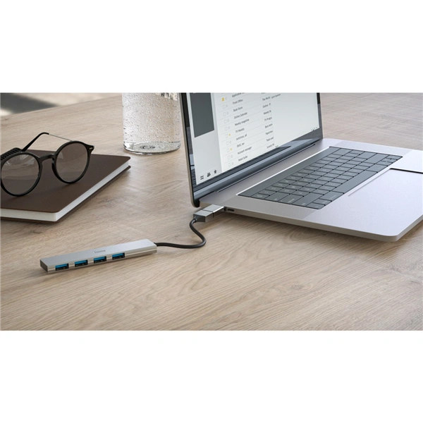 Hama USB hub, 4 porty, USB 3.2, 5 Gb/s, Ultra Slim, USB-C adaptér