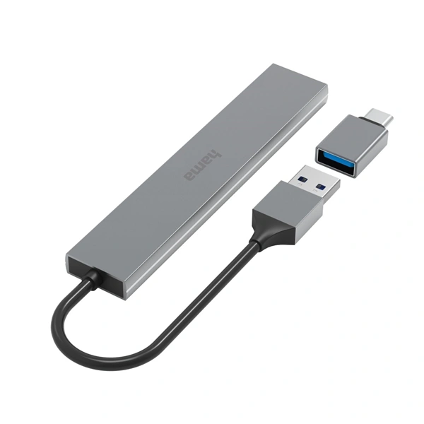 Hama USB hub, 4 porty, USB 3.2, 5 Gb/s, Ultra Slim, USB-C adaptér