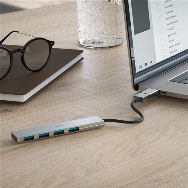 Hama USB hub, 4 porty, USB 3.2, 5 Gb/s, Ultra Slim, USB-C adaptér