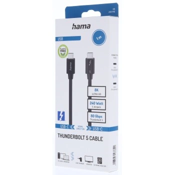 Hama Thunderbolt 5 kabel, USB-C, 1 m, 80 Gb/s, 240 W