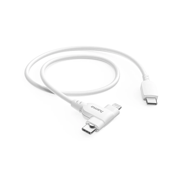 Hama USB-C kabel 2v1: USB-C + Lightning MFi, 1,5 m, bílý