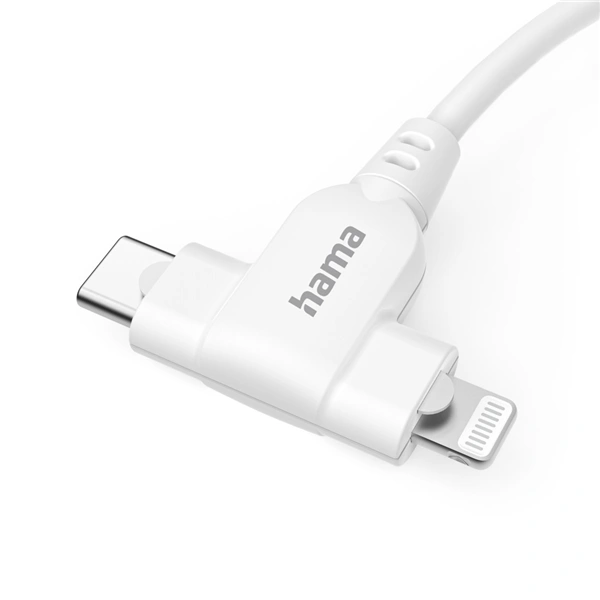 Hama USB-C kabel 2v1: USB-C + Lightning MFi, 1,5 m, bílý