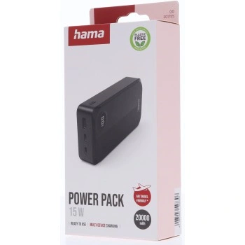Hama powerbanka 20000 mAh, 3 A, 15 W, výstup: 2x USB-C, 1x USB-A, LED displej