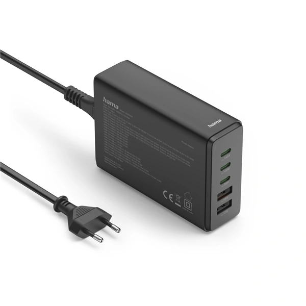 Hama USB nabíjecí stanice GaN, 3x USB-C PD, 2x USB-A (1x QC), 140 W