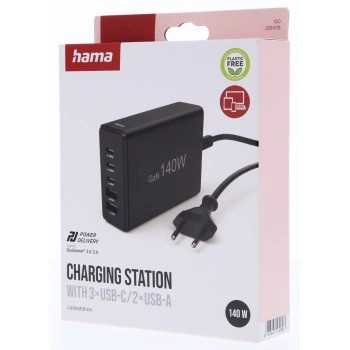 Hama USB nabíjecí stanice GaN, 3x USB-C PD, 2x USB-A (1x QC), 140 W
