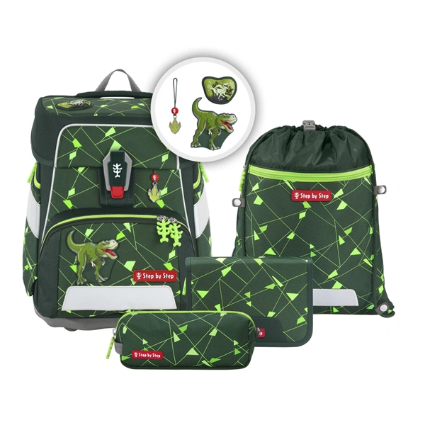 Školní aktovka Step by Step SPACE SHINE, Dino Night Tyro - 5 dílný set, AGR certifikát