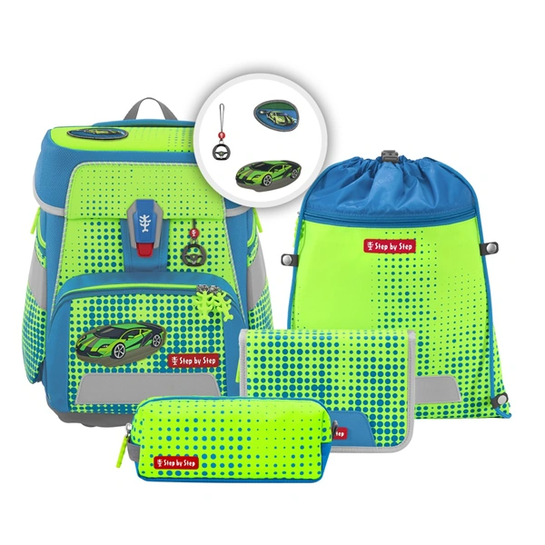 Školní aktovka Step by Step SPACE NEON, Race Car Chuck - 5 dílný set, AGR certifikát