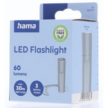 Hama FL60, LED svítilna, hliníková, 60 lm / 30 m, 3 režimy svícení, poutko na ruku, vč. baterie
