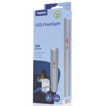Hama FL250, LED svítilna, hliníková, 250 lm / 65 m, 4 režimy+SOS, rozptylovač, poutko, baterie