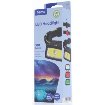 Hama HL350, LED čelovka, COB, svítivost 350 lm, dosvit 60 m, IP44, SOS píšťalka, baterie