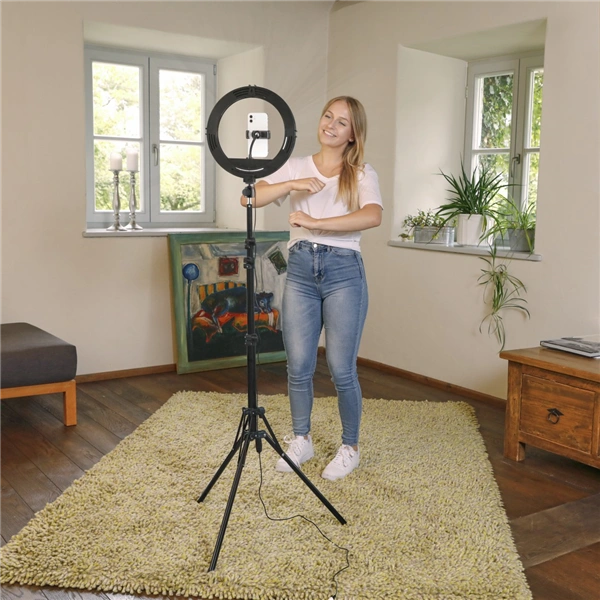 Hama SpotLight Steady 120 III, kruhové LED světlo 12" pro telefon, Bluetooth spoušť, stativ