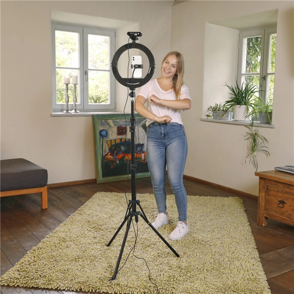 Hama SpotLight Steady 120 III, kruhové LED světlo 12" pro telefon, Bluetooth spoušť, stativ