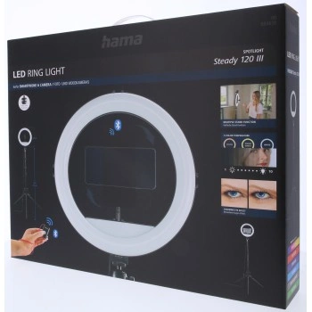 Hama SpotLight Steady 120 III, kruhové LED světlo 12" pro telefon, Bluetooth spoušť, stativ