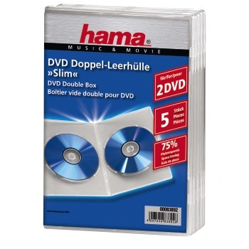 Hama Slim Double, obal na 2 DVD, s fólií, průhledný, balení 5 ks (cena za balení)