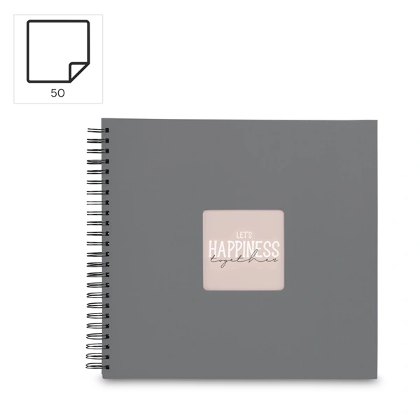 Hama album klasické spirálové FINE ART 36x32 cm, 50 stran, kamenná šedá, černé listy