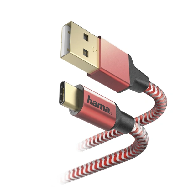 Hama kabel Reflective USB-C 2.0 typ A - typ C, 1,5 m, červená
