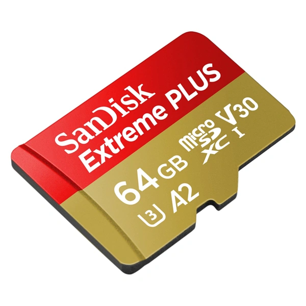 SanDisk Extreme PLUS microSDXC 64GB + SD Adapter 200MB/s & 90MB/s A2 C10 V30 UHS-I U8