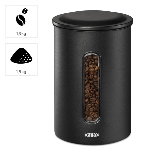 Xavax Barista dóza na 1,3 kg zrnkové kávy nebo 1,5 kg mleté kávy, vzduchotěsná, matná černá